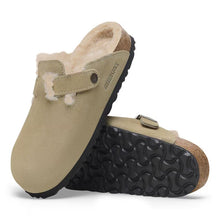 Load image into Gallery viewer, BIRKENSTOCK BOSTON SHEARLING TAUPE SUEDE