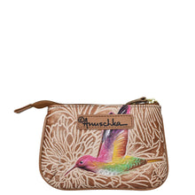 Load image into Gallery viewer, ANUSHKA 1107 MEDIUM ZIP POUCH TOOLED BIRDS TAN
