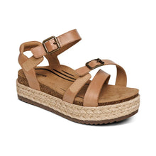 Load image into Gallery viewer, AETREX PAULA PLATFORM WEDGE SANDAL CAMEL