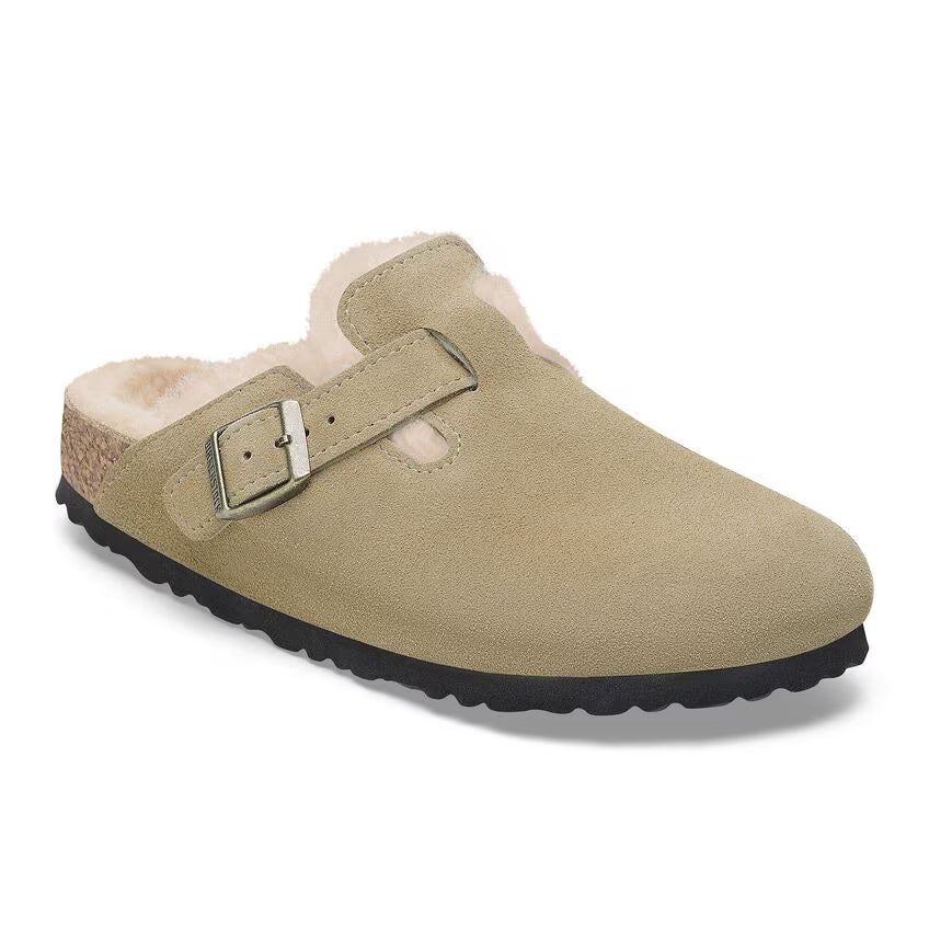 BIRKENSTOCK BOSTON SHEARLING TAUPE SUEDE