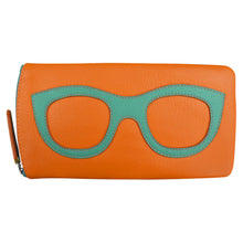 Load image into Gallery viewer, ILI NEW YORK LEATHER EYEGLASS CASE PAPAYA/TURQUOISE
