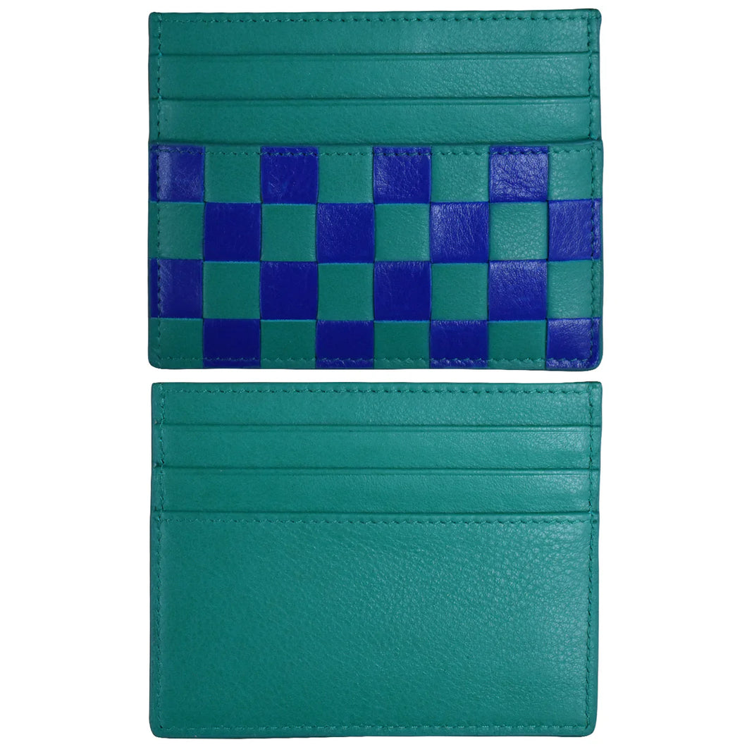 ILI NEW YORK LEATHER CARD CASE 7101 AQUA/COBALT