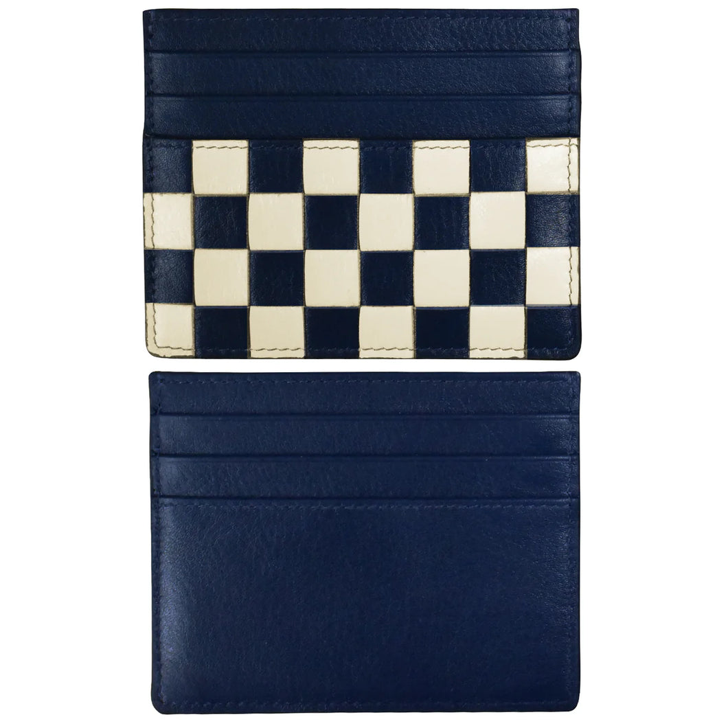 ILI NEW YORK LEATHER CARD CASE 7101 NAVY/STONE