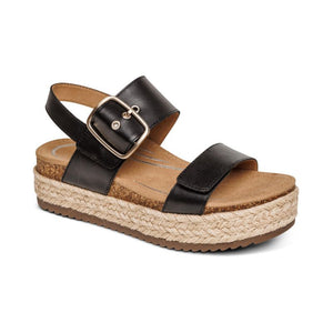 Vania Black Leather Platform Sandal Aetrex