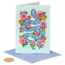 Load image into Gallery viewer, PAPYRUS GREETING CARD SNAKE &amp; FLOWERS BLANK INSIDE
