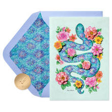 Load image into Gallery viewer, PAPYRUS GREETING CARD SNAKE &amp; FLOWERS BLANK INSIDE
