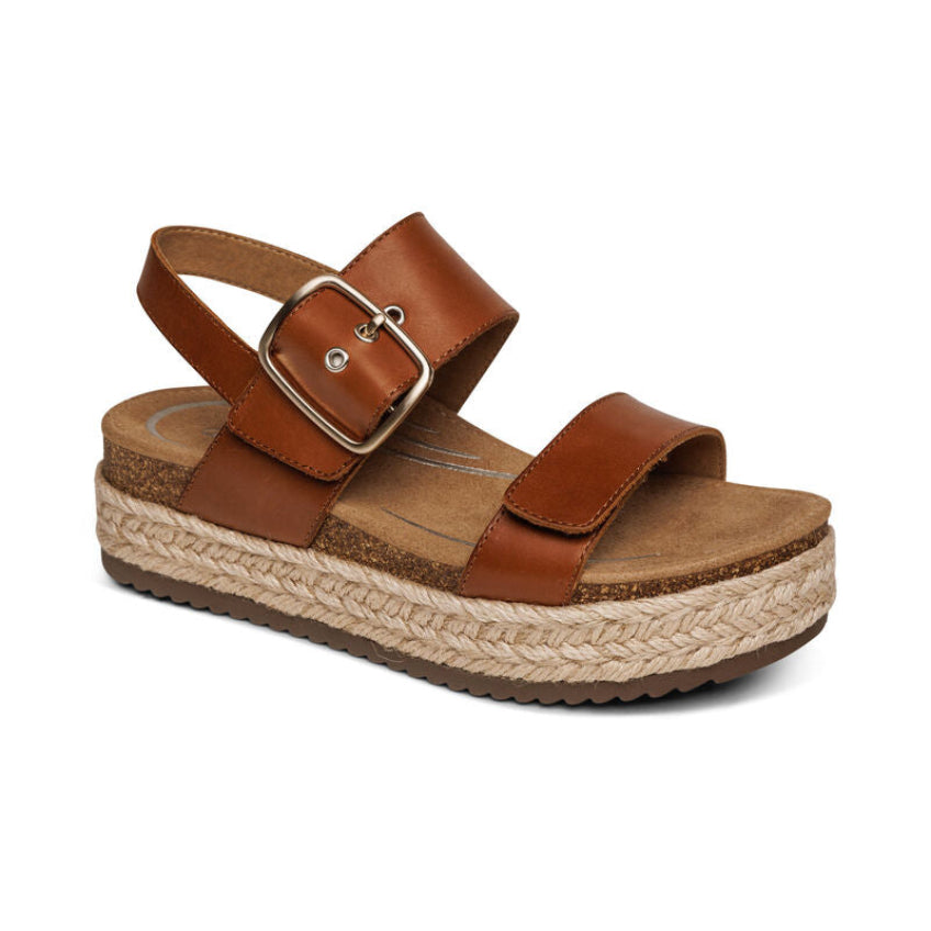 Vania Cognac Leather Platform Sandal Aetrex